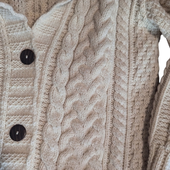 Carraigdonn Irish made Chunky cream merino wool knit shawl collar cardigan sz S - Picture 7 of 9